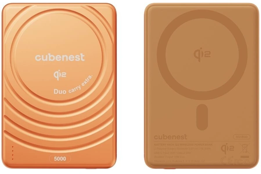 „Cubenest Qi2“ magnetinė belaidė išorinė baterija „SlimDual 5000 mAh SQ1B3D“ – oranžinė