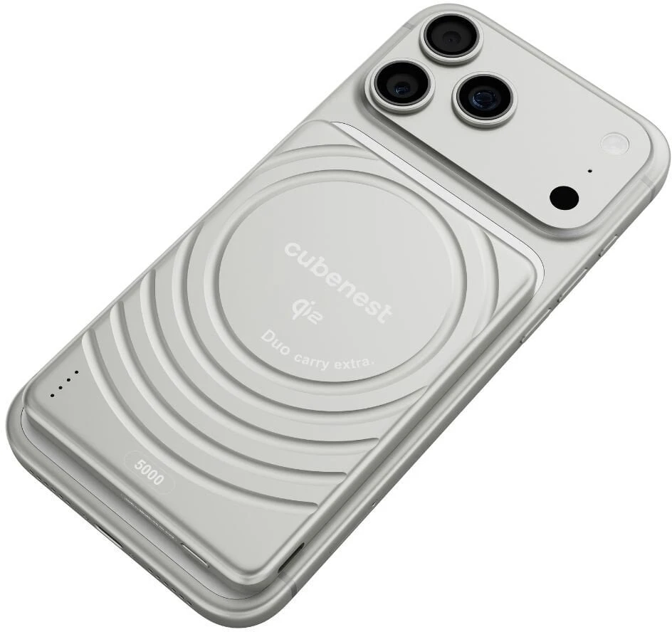 „Cubenest Qi2“ magnetinė belaidė išorinė baterija „SlimDual 5000 mAh SQ1B3D“ – sidabrinė
