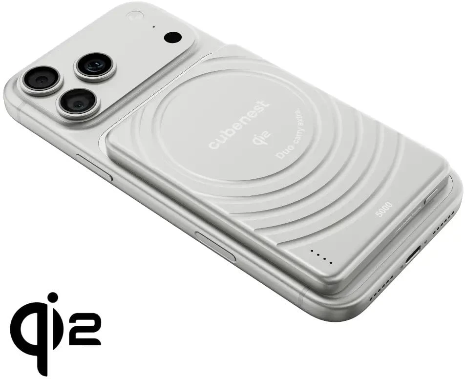 „Cubenest Qi2“ magnetinė belaidė išorinė baterija „SlimDual 5000 mAh SQ1B3D“ – sidabrinė