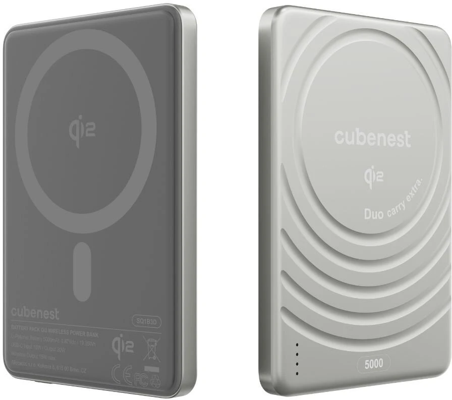 „Cubenest Qi2“ magnetinė belaidė išorinė baterija „SlimDual 5000 mAh SQ1B3D“ – sidabrinė