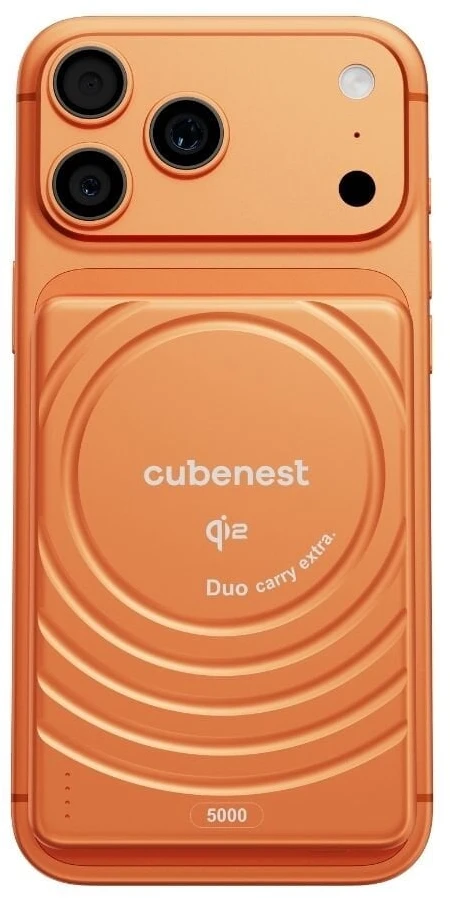 „Cubenest Qi2“ magnetinė belaidė išorinė baterija „SlimDual 5000 mAh SQ1B3D“ – oranžinė