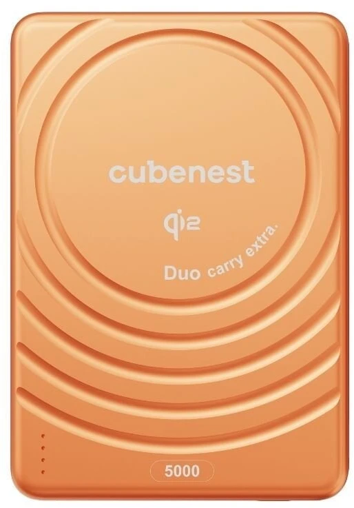 „Cubenest Qi2“ magnetinė belaidė išorinė baterija „SlimDual 5000 mAh SQ1B3D“ – oranžinė