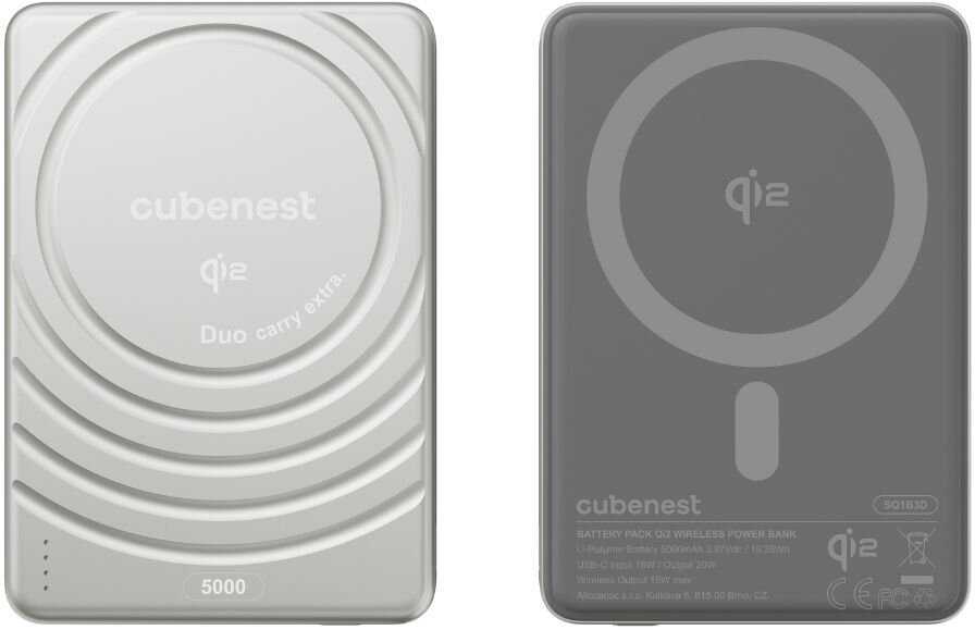 „Cubenest Qi2“ magnetinė belaidė išorinė baterija „SlimDual 5000 mAh SQ1B3D“ – sidabrinė