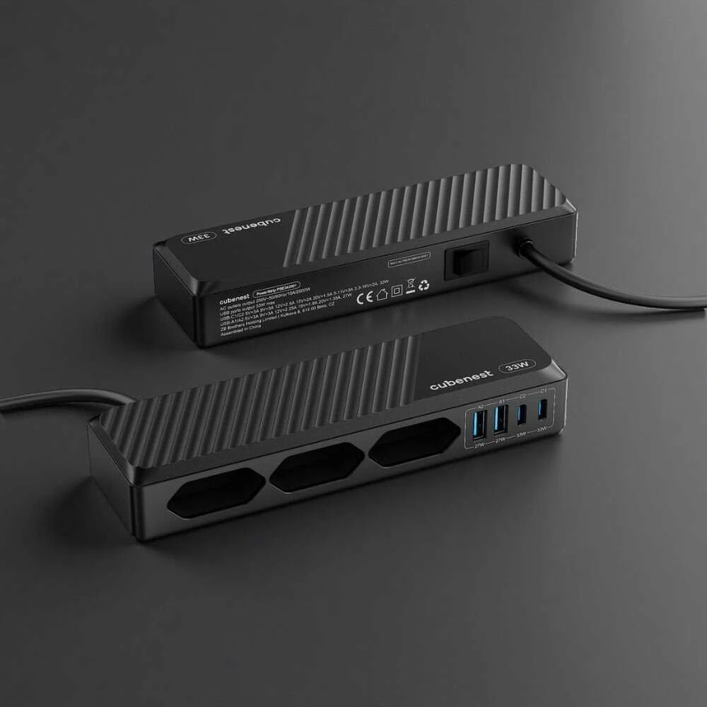 „Cubenest PowerStrip SlimLine“ 2xUSB-A + 2xUSB-C 33W juodas