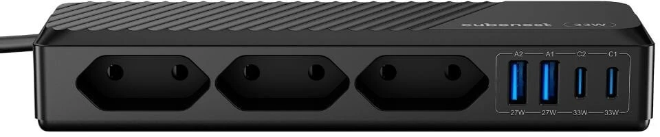„Cubenest PowerStrip SlimLine“ 2xUSB-A + 2xUSB-C 33W juodas