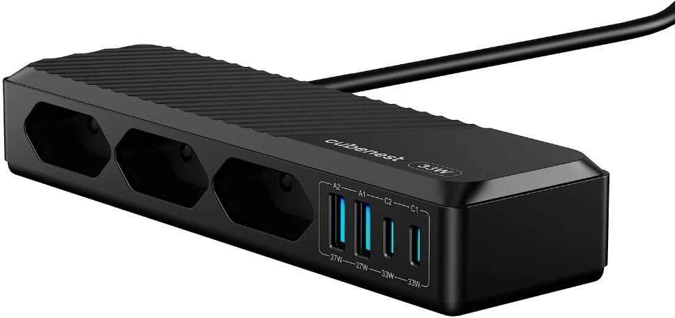 „Cubenest PowerStrip SlimLine“ 2xUSB-A + 2xUSB-C 33W juodas