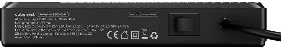 „Cubenest PowerStrip SlimLine“ 2xUSB-A + 2xUSB-C 33W juodas