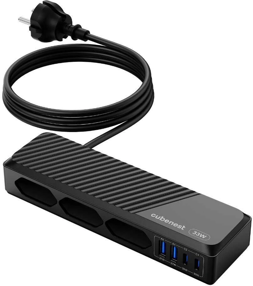 „Cubenest PowerStrip SlimLine“ 2xUSB-A + 2xUSB-C 33W juodas