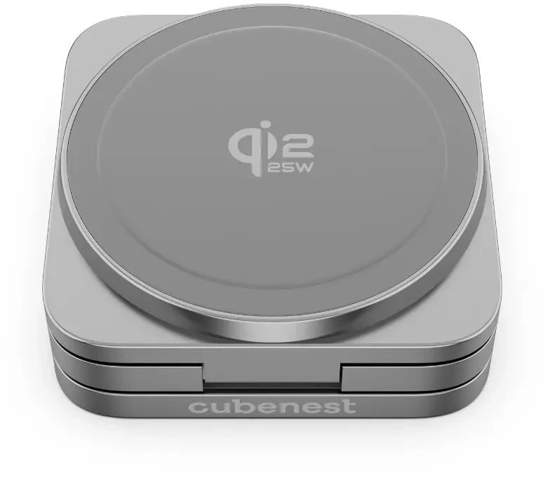 „Cubenest 3in1 Qi2.2“ sulankstomas belaidis magnetinis įkroviklis SQ312, itin pilkas
