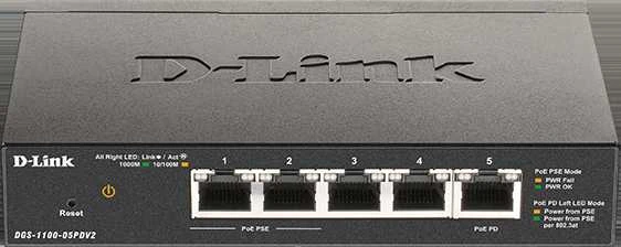 Šakotuvas D-LINK 5 prievadų Gigabit PoE maitinamas PoE išmanusis jungiklis