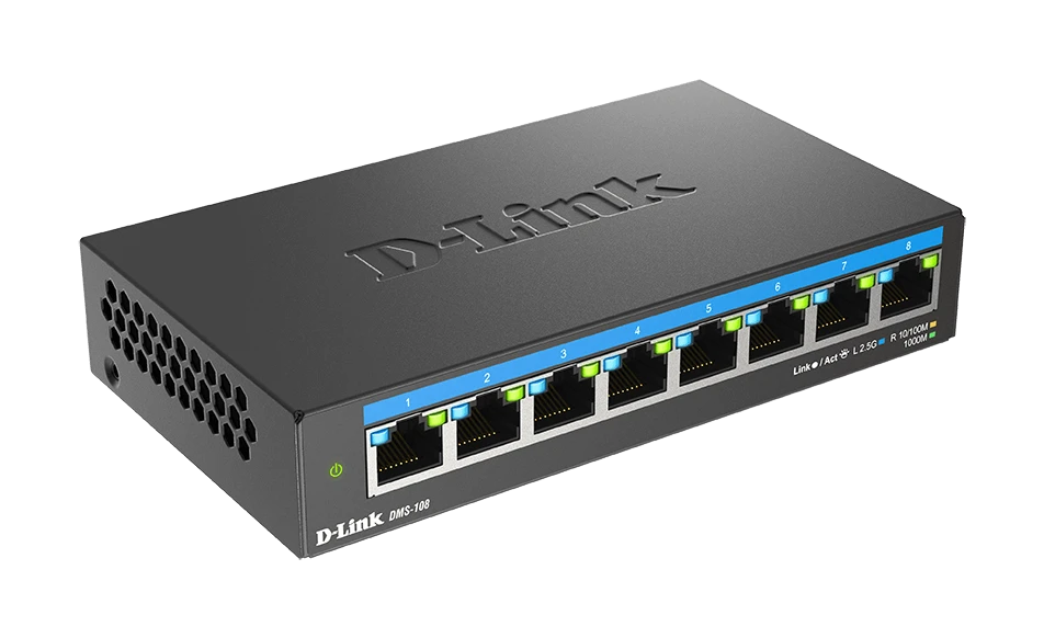 Šakotuvas D-Link | DMS-108/E | 8 prievadų 2,5 G kelių gigabitų stalinis komutatorius | Stalinis | Nevaldomas