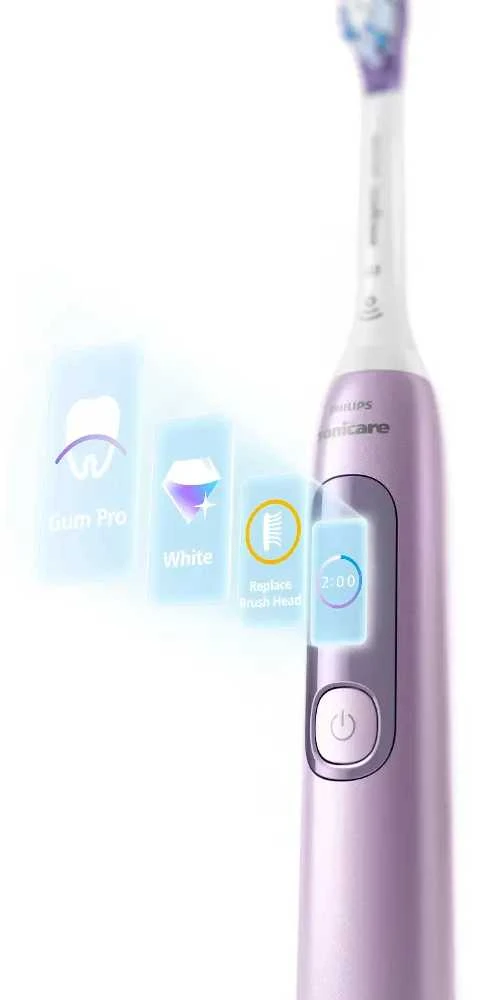 Philips Sonicare šepetėlis su LCD ekranu ir režimų piktogramomis