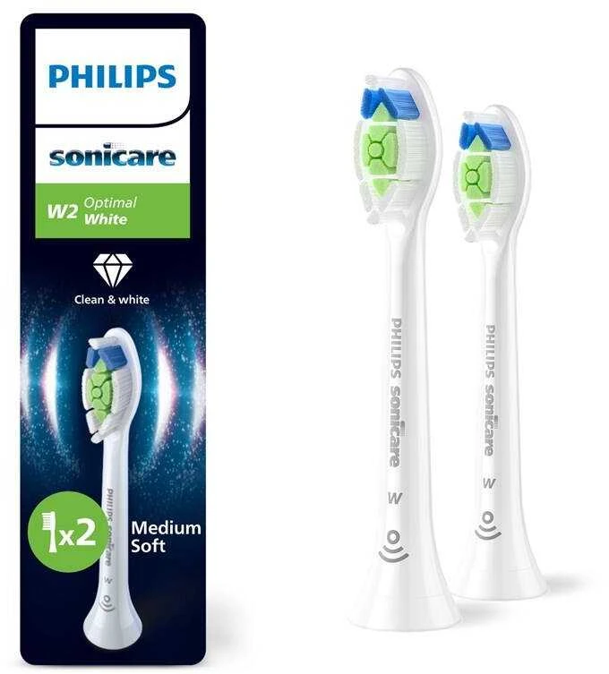 2 dalių šepetėlių galvučių pakuotė Philips Sonicare Optimal White, Baltos spalvos HX6062/87