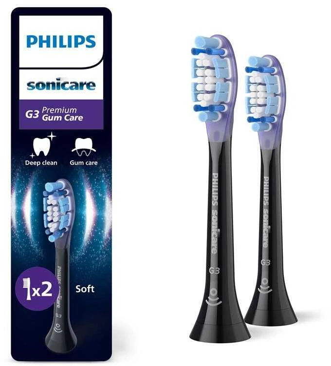 2 dalių šepetėlių galvučių pakuotė Philips Sonicare Premium Gum Care HX9052/88, juodos spalvos