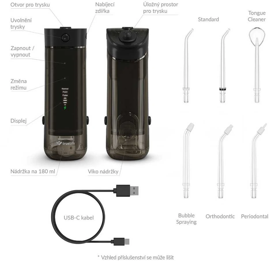 „Irygator TrueLife Irygator AquaFloss Mini M50“ juodas 180 ml IPX7