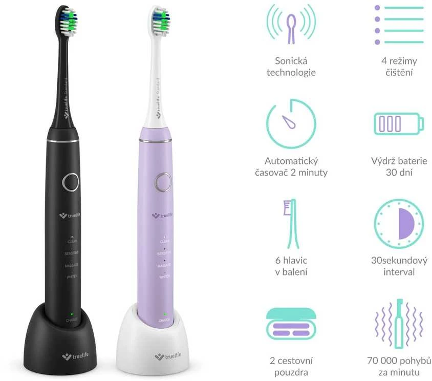Dantų šepetėlis „TrueLife SonicBrush Compact Duo“ juodas / levandų spalvos
