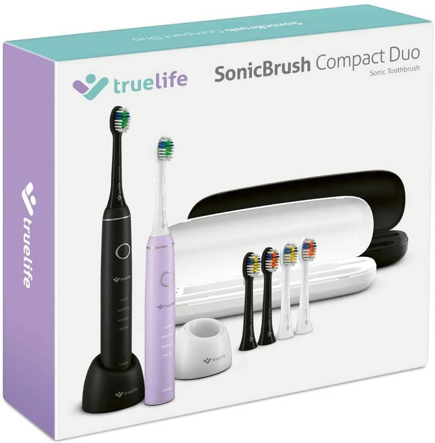 Dantų šepetėlis „TrueLife SonicBrush Compact Duo“ juodas / levandų spalvos