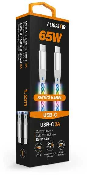 Data cable ALIGATOR POWER 3A 65W, USB-C/USB-C, 1.2m luminous