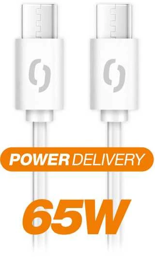 Duomenų kabelis ALIGATOR POWER 65W, USB-C/USB-C 3A, 0,5m baltas
