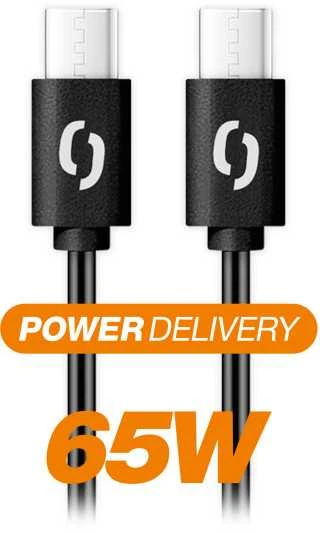 Data cable ALIGATOR POWER 65W, USB-C/USB-C 3A, 2.5m juodas