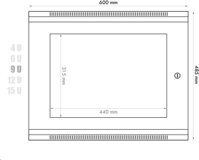 DATACOM 19" rack 9U/450 mm BK (glass) juodas