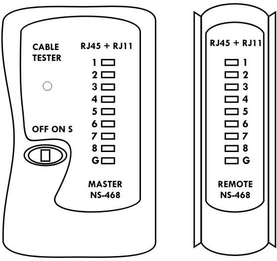 DATACOM kabelių testeris LED (RJ45, 12, 11)