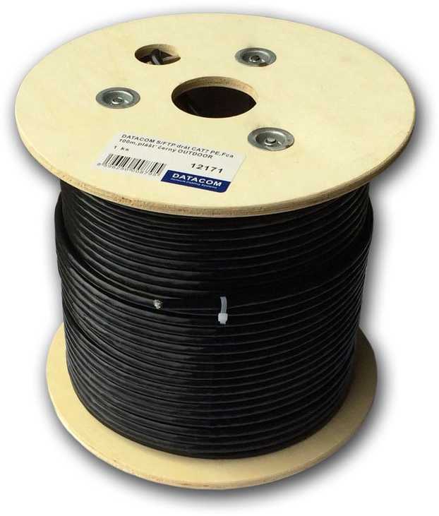 DATACOM S/FTP wire CAT7 PE,Fca 100m, sheath juodas OUTDOOR