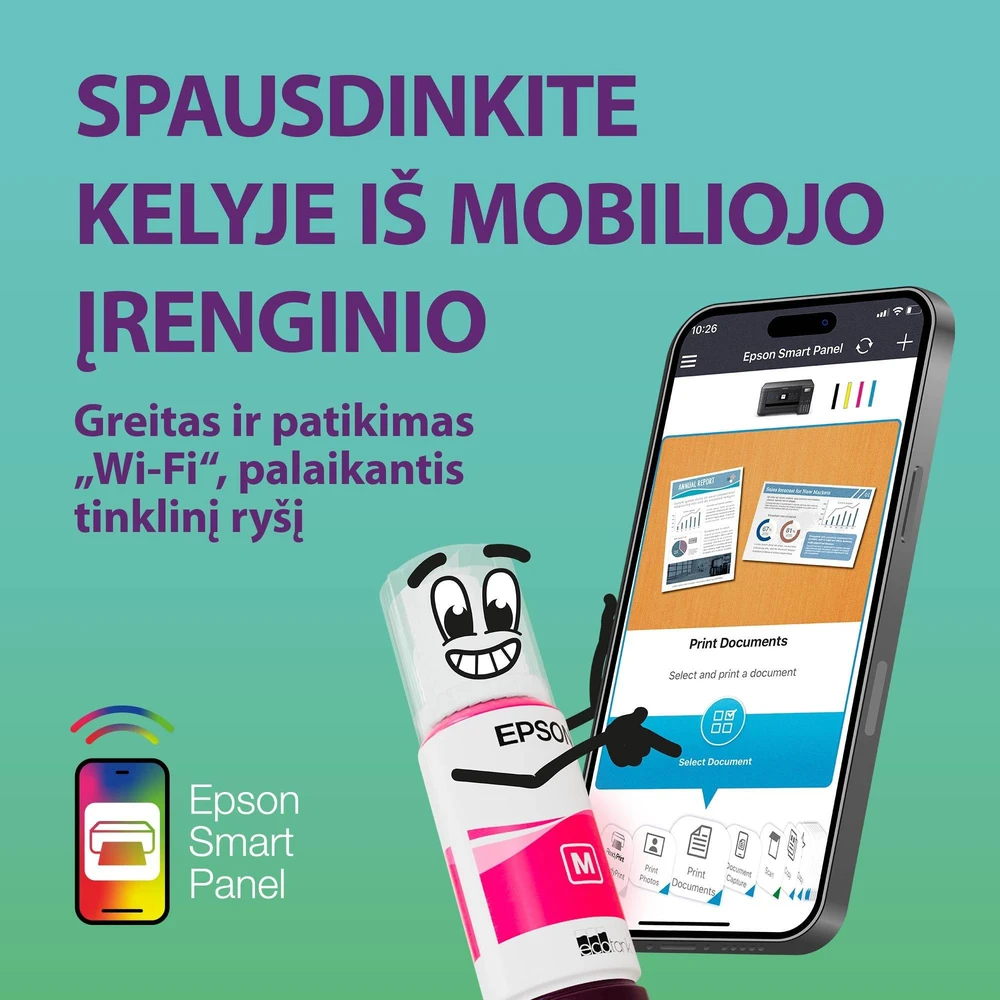 Daugiafunkcis rašalinis spausdintuvas Epson EcoTank L3361, A4, spalvotas, Wi-Fi, Wi-Fi Direct, AirPrint, LCD ekranas, juodas | C11CL63419 aprašymas - Prekės nuotrauka