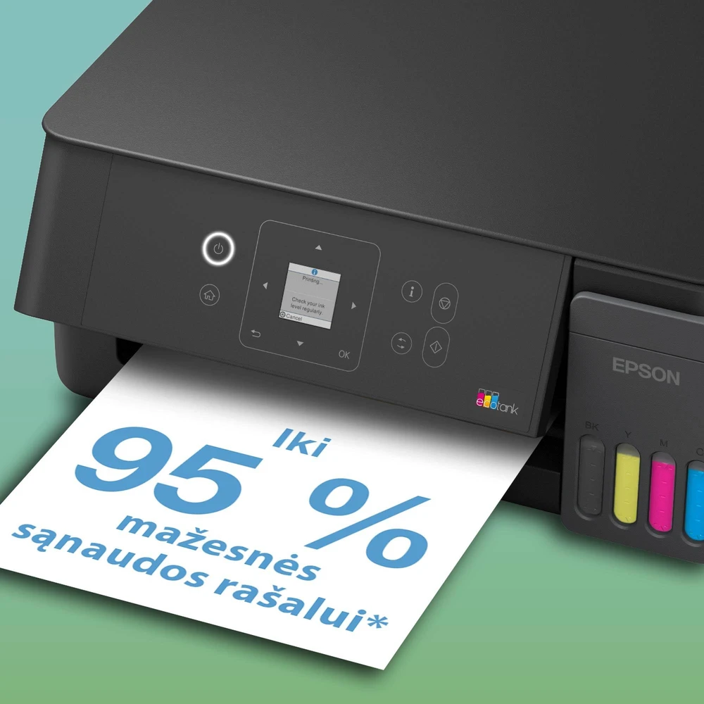 Daugiafunkcis rašalinis spausdintuvas Epson EcoTank L3360, A4, spalvotas, Wi-Fi, Wi-Fi Direct, AirPrint, LCD ekranas, juodas | C11CL63409
