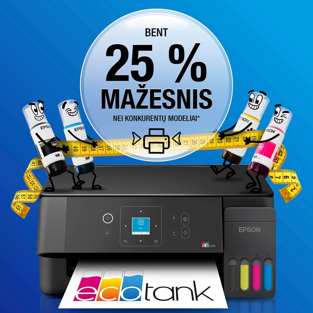 Daugiafunkcis rašalinis spausdintuvas Epson EcoTank L3360, A4, spalvotas, Wi-Fi, Wi-Fi Direct, AirPrint, LCD ekranas, juodas | C11CL63409