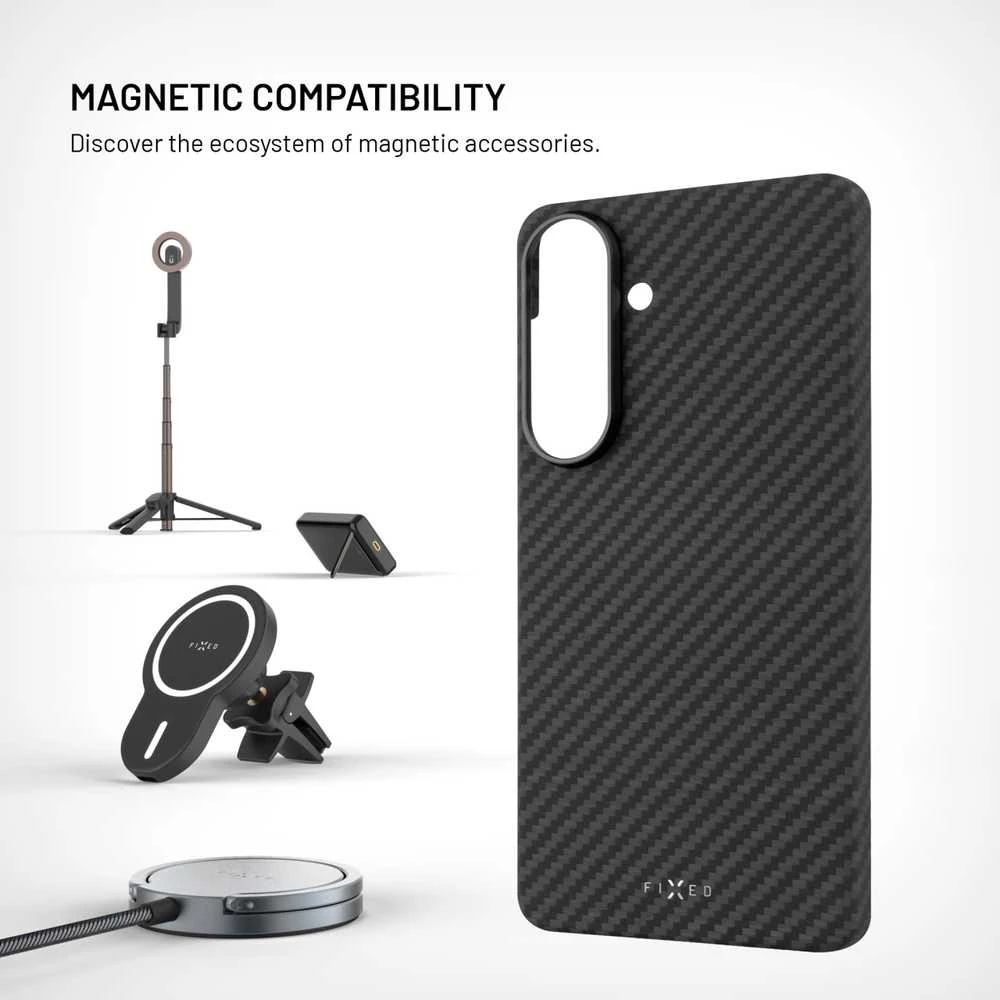Dėklas Fixed Fiksuotas „MagVelar“ | Galinis dangtelis | „Samsung“ | „Galaxy S26“ | Aramidinis pluoštas | Juodas