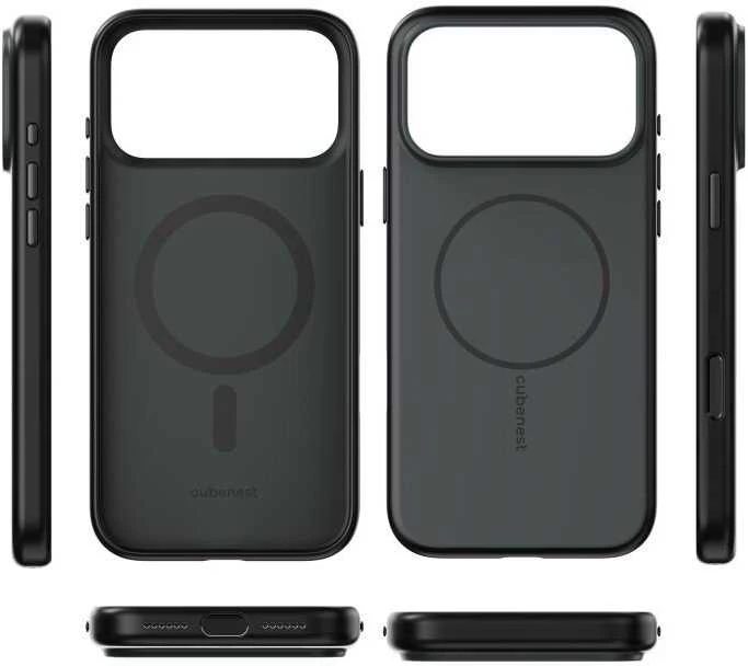 „Cubenest“ dėklas, skirtas „iPhone 17 Pro Max“ su „MagSafe“ laikikliu, matinės juodos spalvos
