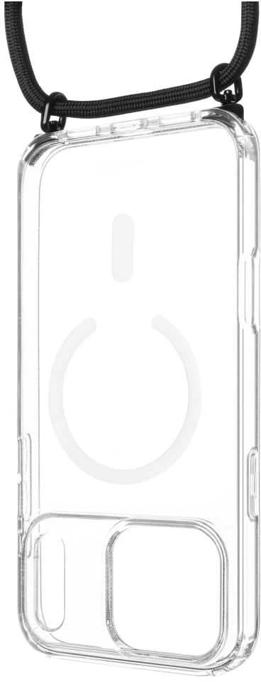 Dėklas Fixed Fiksuotas „MagPure Neck“, skirtas „MagSafe“, skirtas „iPhone 17 Pro Max“, skaidrus su juodu dirželiu