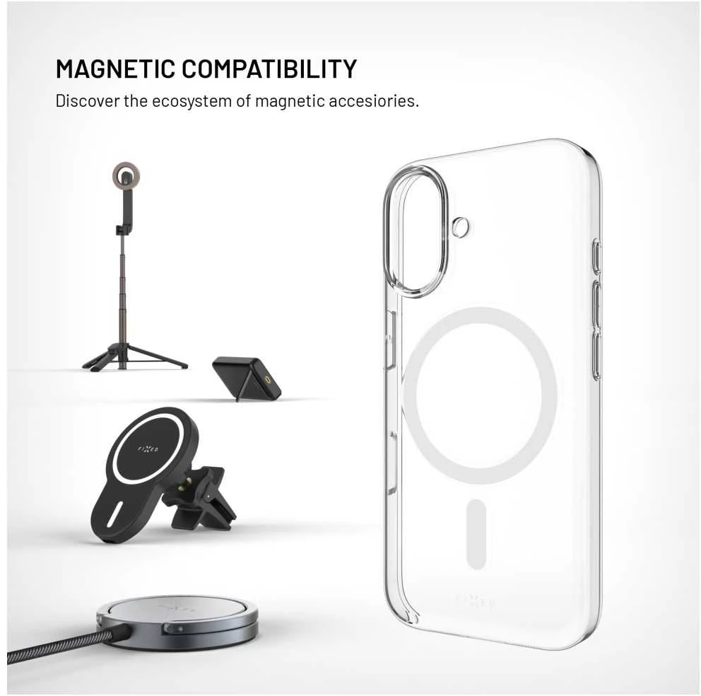 Dėklas Fixed FIKSUOTAS „MagShell“ galinis dangtelis su „Magsafe“ palaikymu, skirtas „Apple iPhone 17“, skaidrus
