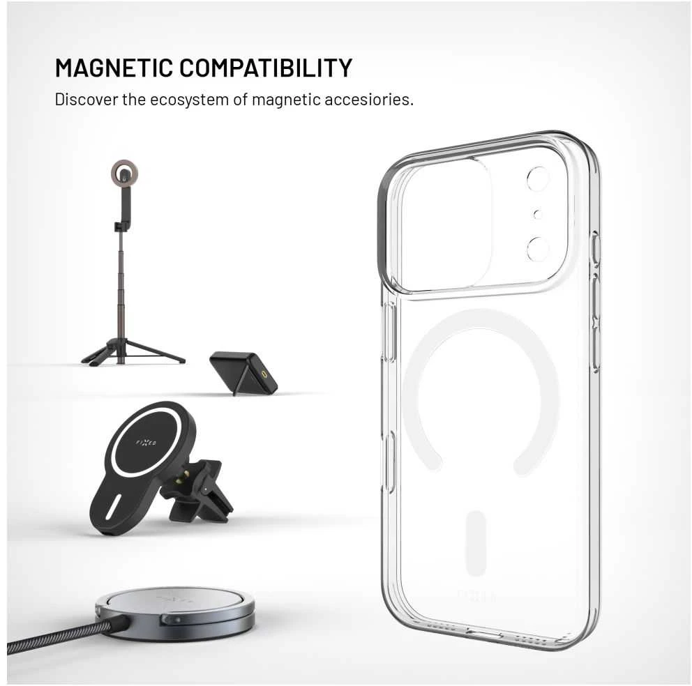 Dėklas Fixed FIKSUOTAS „MagShell“ galinis dangtelis su „Magsafe“ palaikymu, skirtas „Apple iPhone 17 Pro“, skaidrus