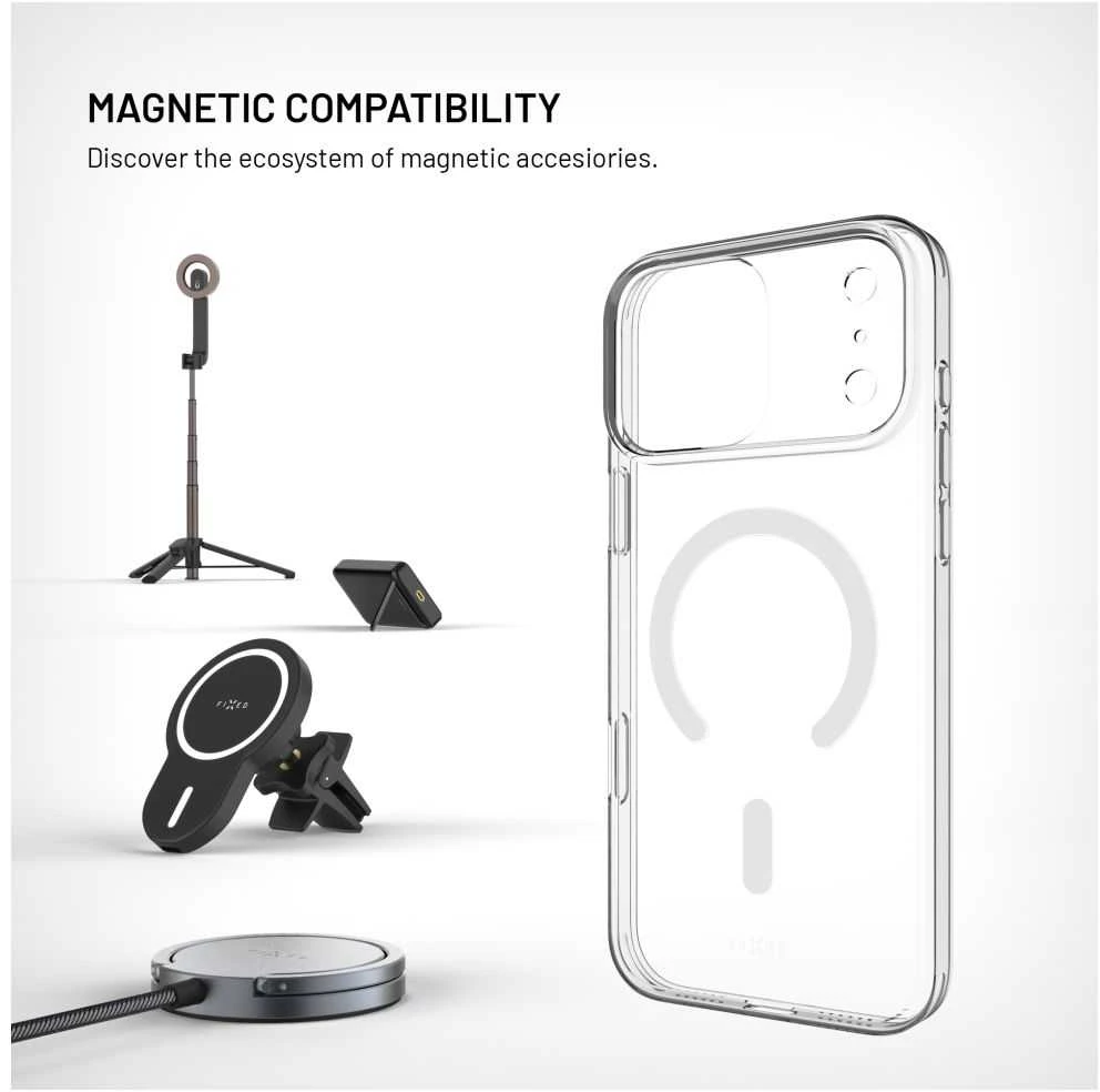 Dėklas Fixed FIKSUOTAS „MagShell“ galinis dangtelis su „Magsafe“ palaikymu, skirtas „Apple iPhone 17 Pro Max“, skaidrus