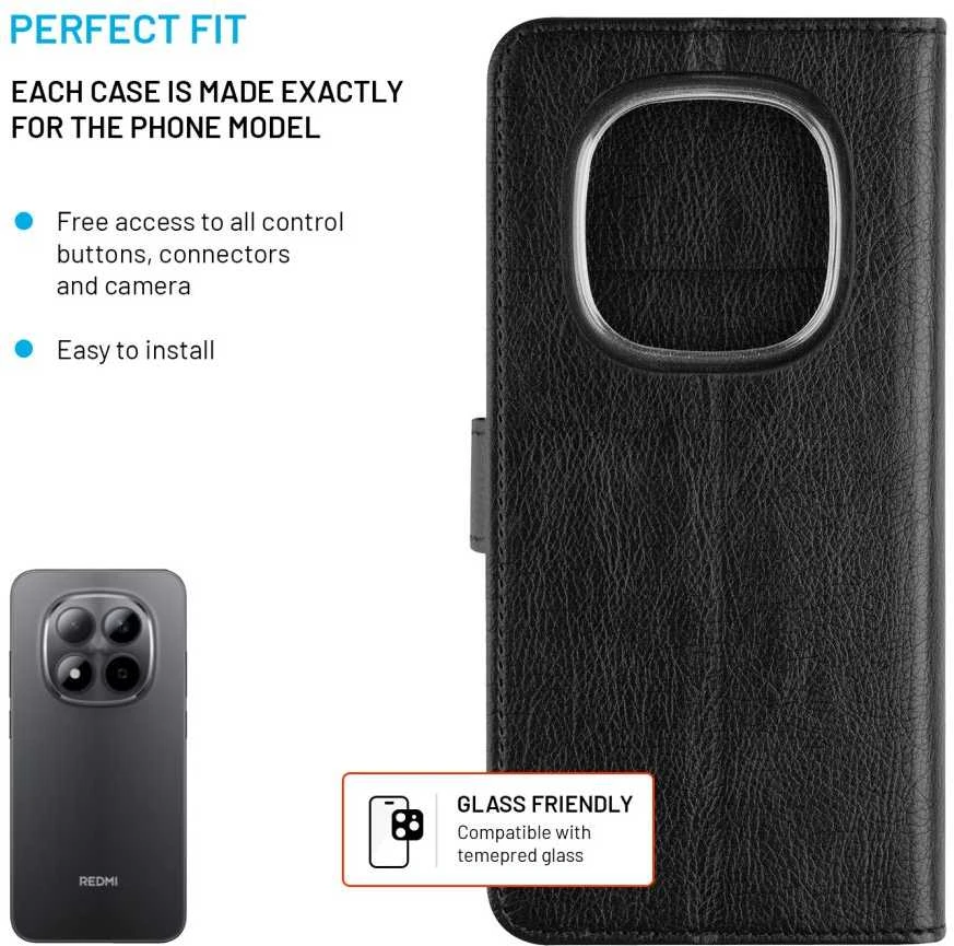 Dėklas Fixed Opus | Book Case | Xiaomi | Redmi Note 15 Pro 5G | Leather | Juodas