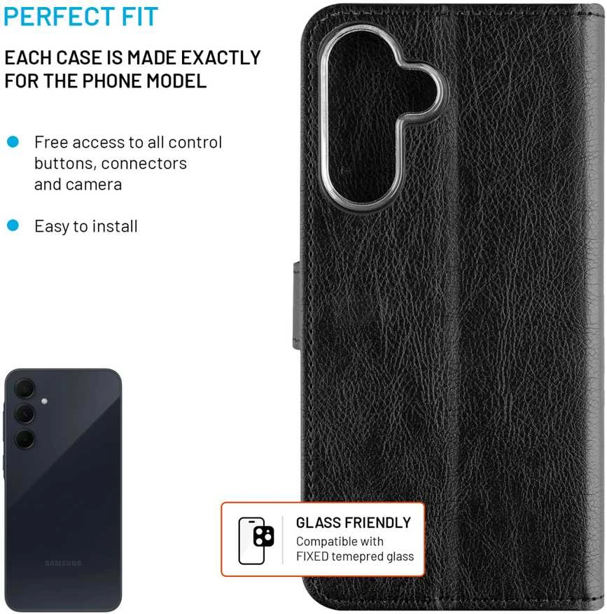 Fixed Fiksuotas Opus | Knygų dėklas | Samsung | Galaxy A36 5G/A56 5G | Odinis | Juodas