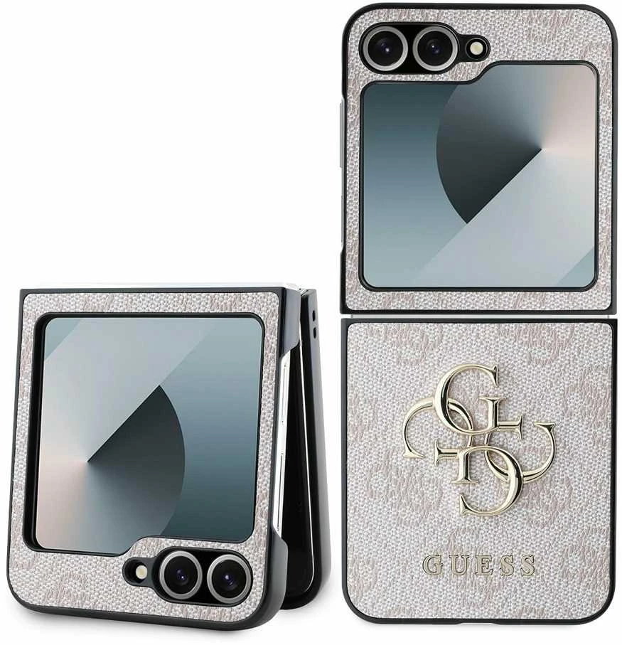 Guess PU 4G Metal Logo dėklas skirtas Samsung Galaxy Z Flip 6/7 FE rožinės spalvos