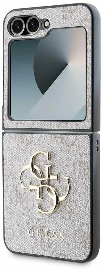 Guess PU 4G Metal Logo dėklas skirtas Samsung Galaxy Z Flip 6/7 FE rožinės spalvos