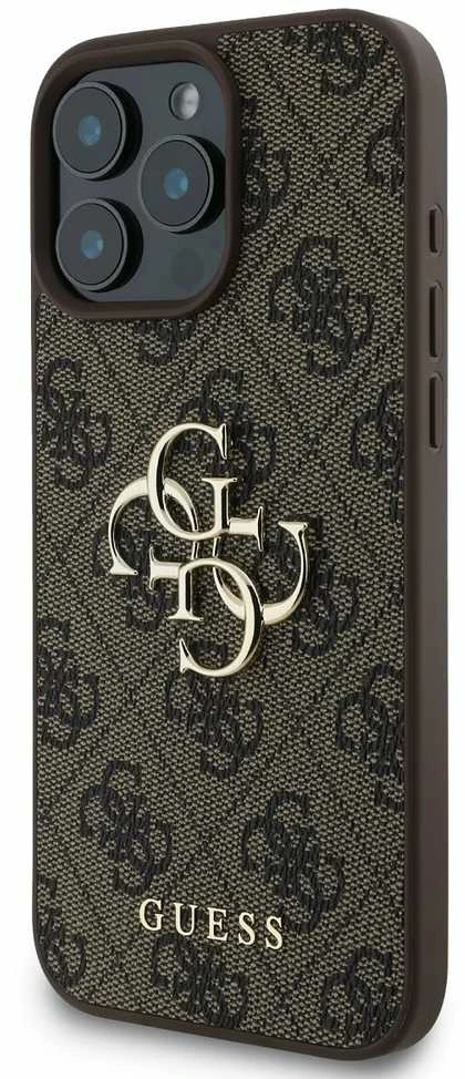 GUESS dėklas skirtas Apple iPhone 16 Pro GUHCP16L4GMGBR (4G PU Big Logo) rudos spalvos