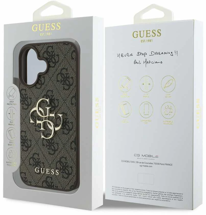 Guess 4G Big Logo Apple iPhone 16 – dėklas telefonui rudos spalvos