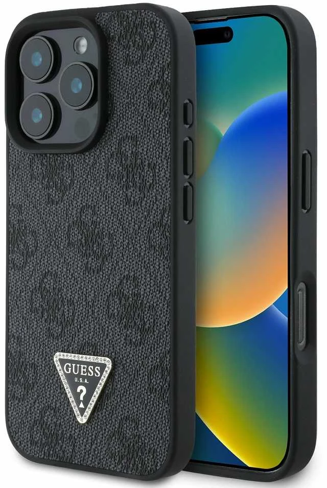 Guess Leather 4G Triangle Strass MagSafe Apple iPhone 16 Pro Max – dėklas telefonui juodos spalvos