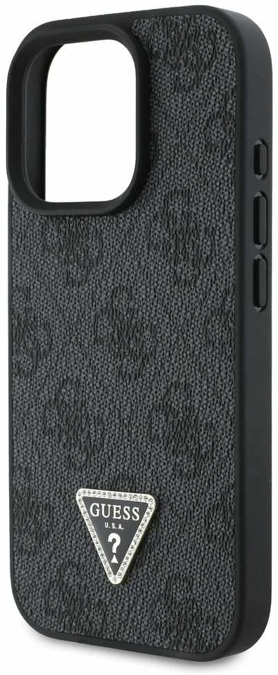 GUESS dėklas skirtas Apple iPhone 16 Pro GUHCP16LP4TDPK (PU Leather 4G Triangle Strass) juodos spalvos