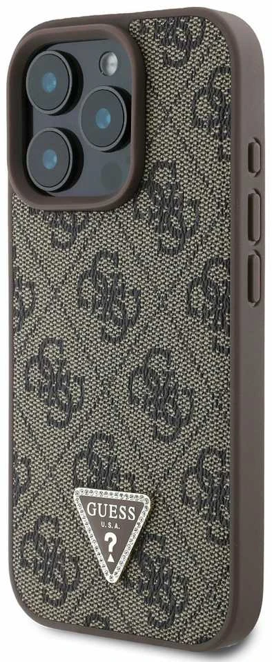 Guess Leather 4G Triangle Strass MagSafe Apple iPhone 16 Pro Max – dėklas telefonui rudos spalvos