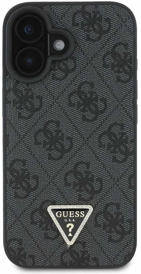 Guess GUHCP16SP4TDSCPK Apple iPhone 16 6.1″ juodos spalvos kietas dėklas Leather Metal Logo Strass Crossbody