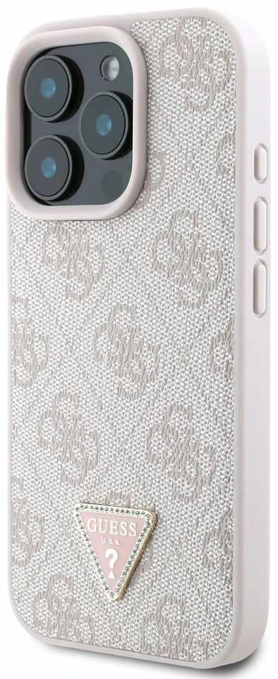 Guess Leather 4G Triangle Strass MagSafe Apple iPhone 16 Pro – dėklas telefonui rožinės spalvos