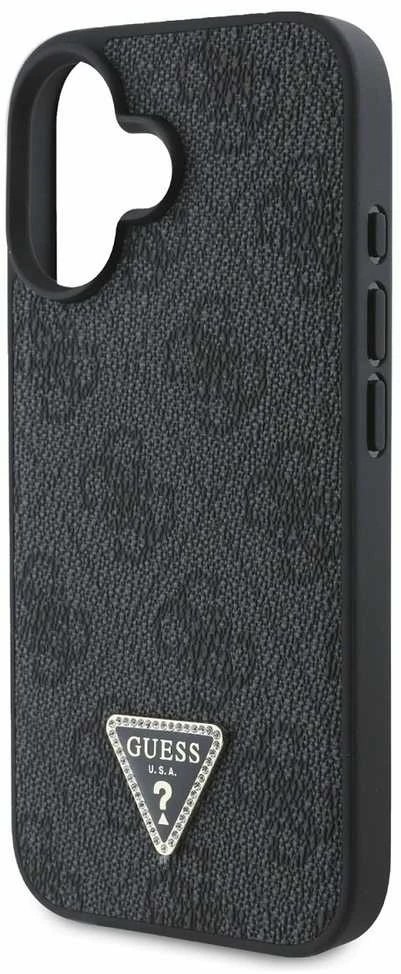 Guess GUHCP16SP4TDSCPK Apple iPhone 16 6.1″ juodos spalvos kietas dėklas Leather Metal Logo Strass Crossbody