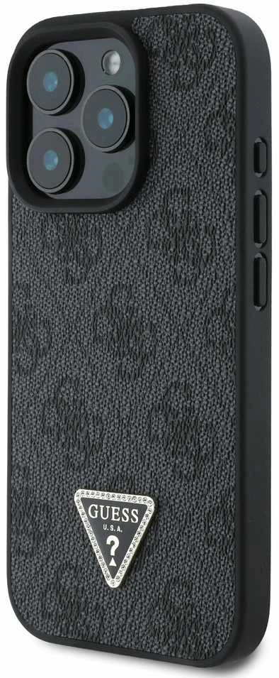 GUESS dėklas skirtas Apple iPhone 16 Pro GUHCP16LP4TDPK (PU Leather 4G Triangle Strass) juodos spalvos