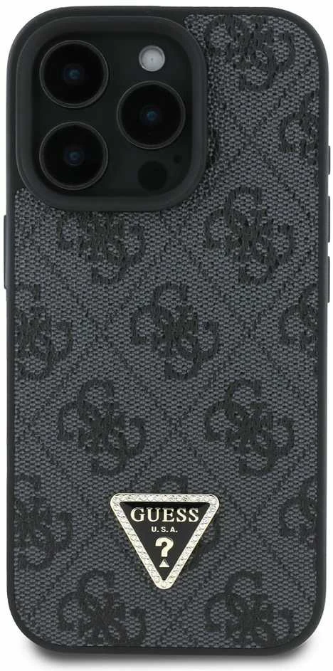 Guess Leather 4G Triangle Strass MagSafe Apple iPhone 16 Pro Max – dėklas telefonui juodos spalvos